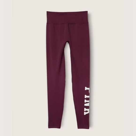 ❌SOLD❌VICTORIA’S SECRET VS PINK SEAMLESS HIGH WAIST ACTIVE LEGGINGS MAROON LOGO - Picture 3 of 4